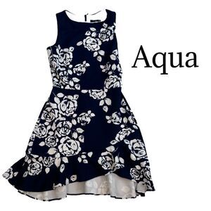 AQUA Blue/White Floral Jacquard Mini Dress Sz S EUC